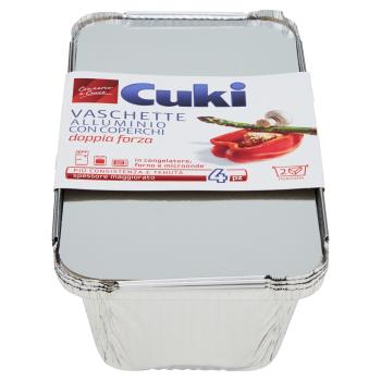 CUKI CONSERVA E CUOCE VASCHETTE ALLUMINIO CON COPERCHI 2 PORZIONI - 4 PZ (R62)