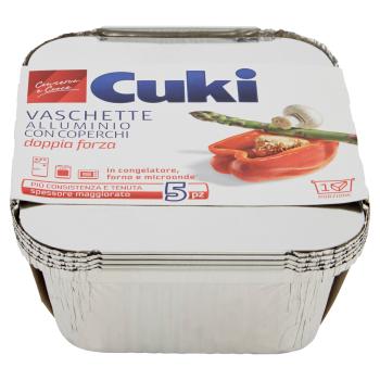 CUKI CONSERVA E CUOCE VASCHETTE ALLUMINIO CON COPERCHI 1 PORZIONE - 5 PZ (R31)