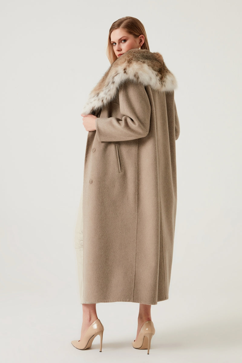 Isak Lynx Fur Collar Detailed Cashmere Women's Overcoat