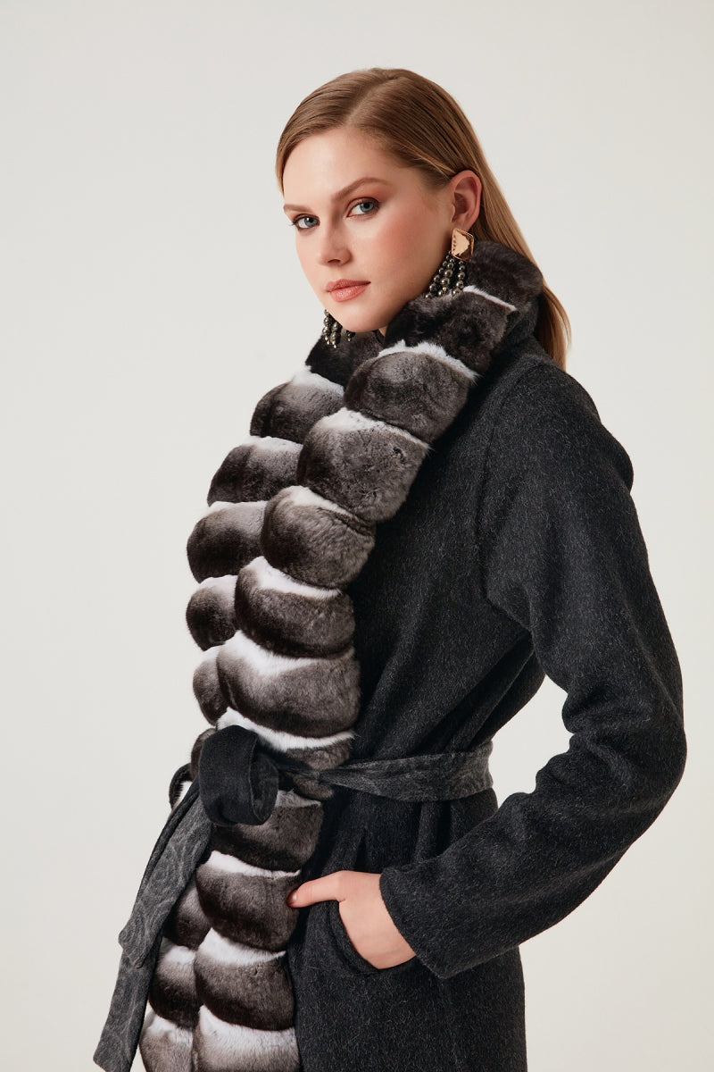 Bilgin's Sovl Chincilla Fur Detailed Alpaca Women's Overcoat