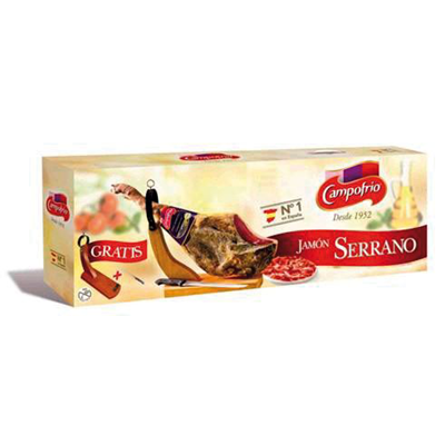 Campofrio Serrano-Schinken 9 Monate am Knochen + Schraubstock 1 Packung.