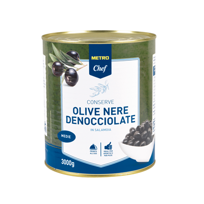 Entkernte schwarze Oliven 28/32 1 Dose 3 kg